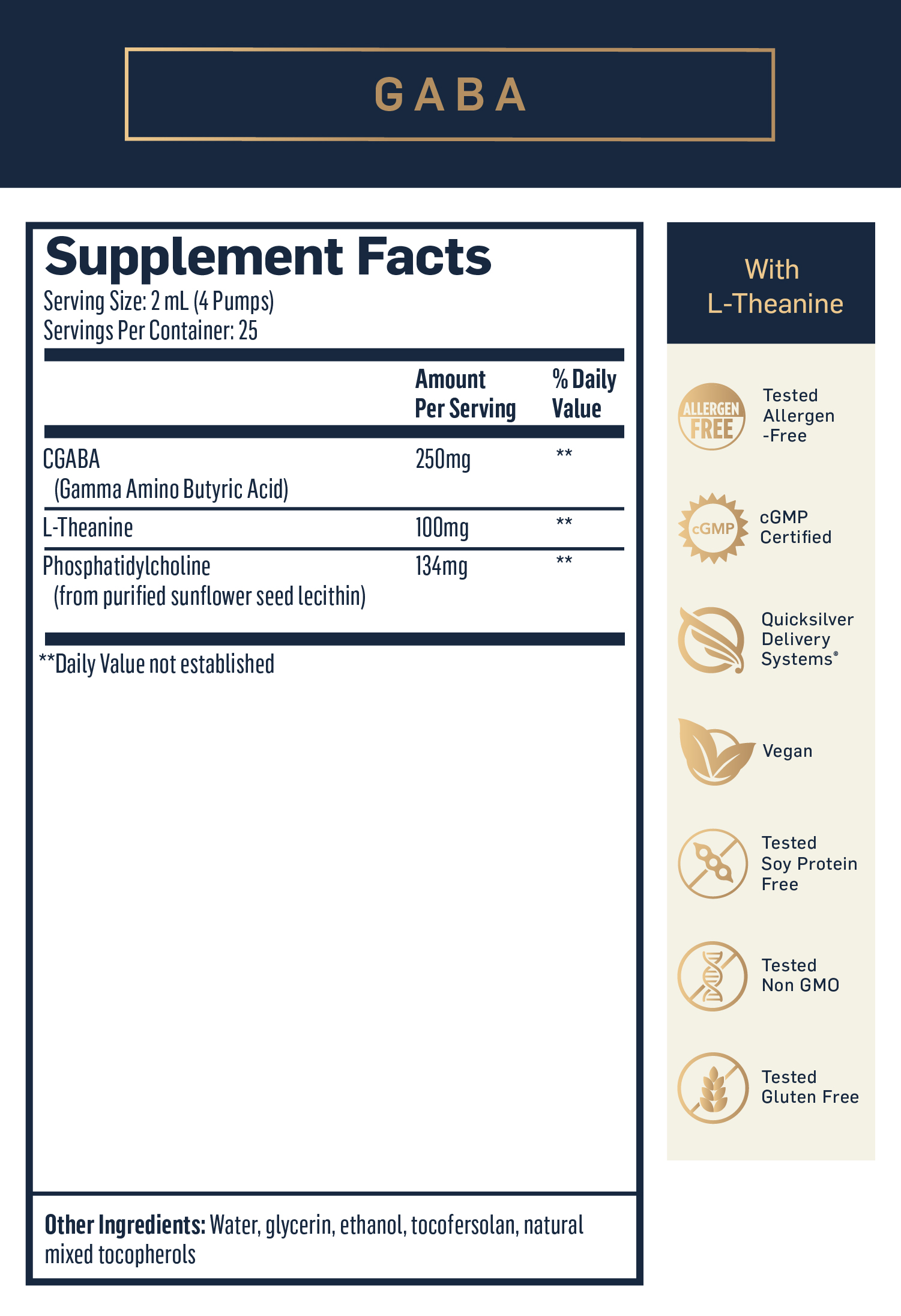 Gaba Supplement Facts Serving Size 2 Milliliters 4 pumps 25 servings per container