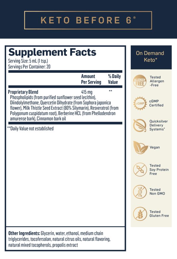 Keto Before 6 Supplement Facts 5 milliliter 1 teaspoon 20 servings per container