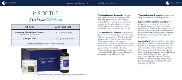 Mer Protect booklet includes information about the MerProtect Protocol products of Liposomal Glutathione Complex and AmalgaClear