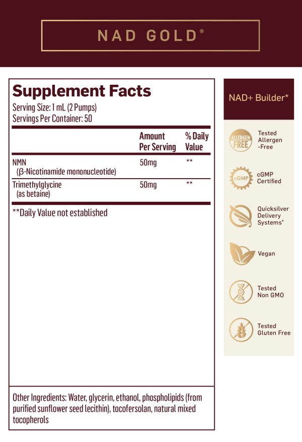 N A D Gold Supplement Facts 1 milliliter 2 pumps 50 servings per container