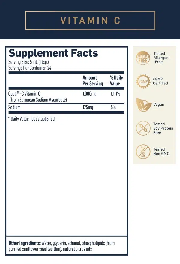 Vitamin C supplement facts 5 milliliter 1 teaspoon 24 servings per container