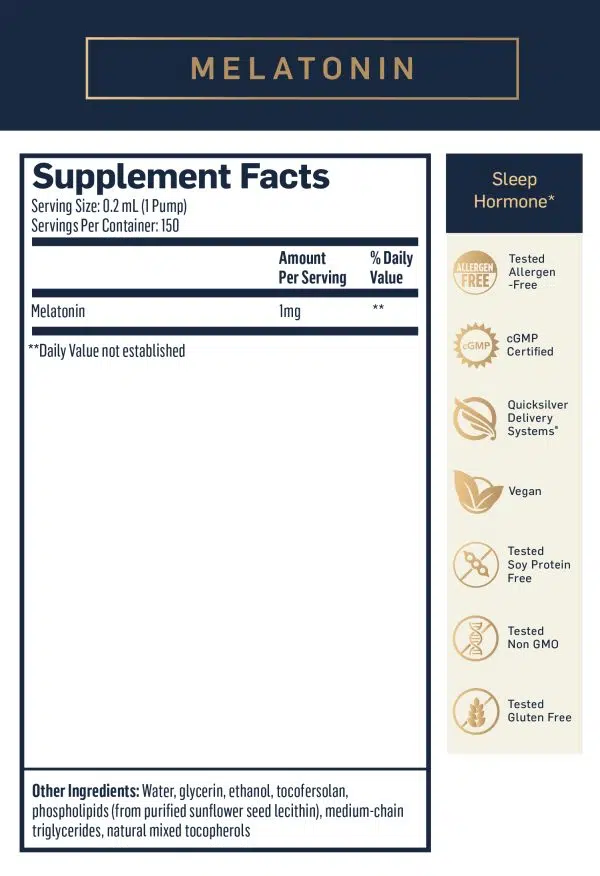 Melatonin supplement facts point 2 milliliters 1 pump 150 servings per container