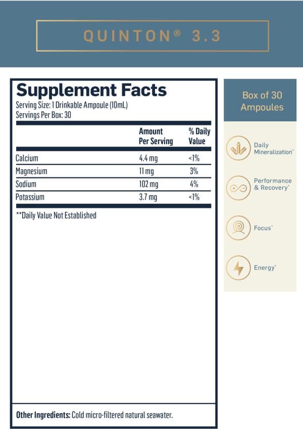 supplement facts for Quinton 3 point 3 ampoules