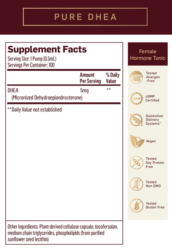 Pure DHEA supplement facts 1 pump .5 milliliters 100 servings per container